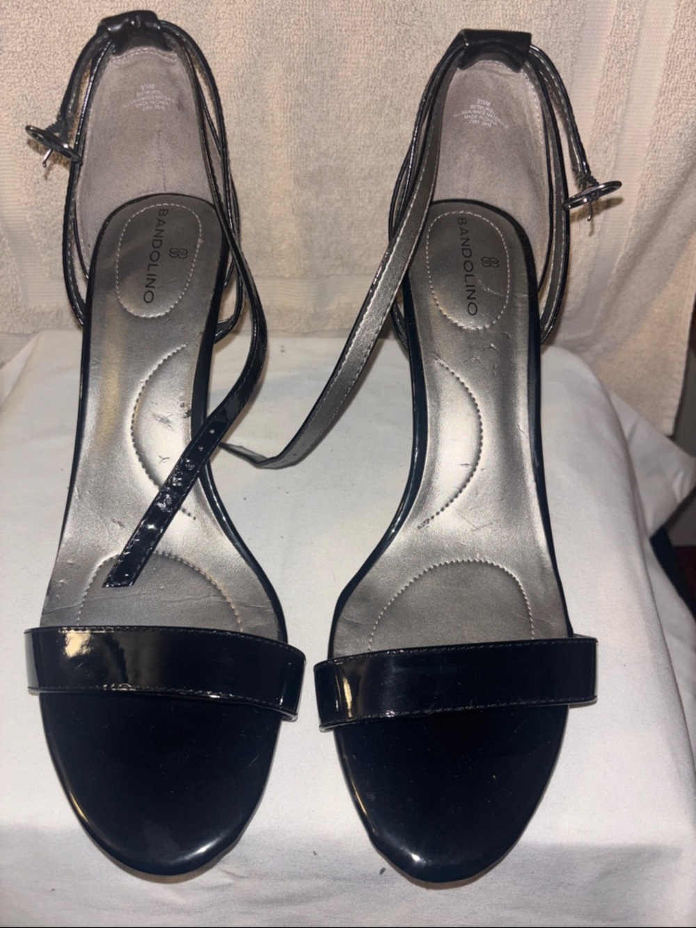 Bandolino Black Patent Ankle-Strap Heels